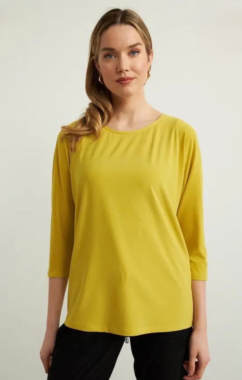 ✨2/$30✨ Joseph Ribkoff Yellow Boat Neck Top Plus Size 14 3/4 Sleeve Silky